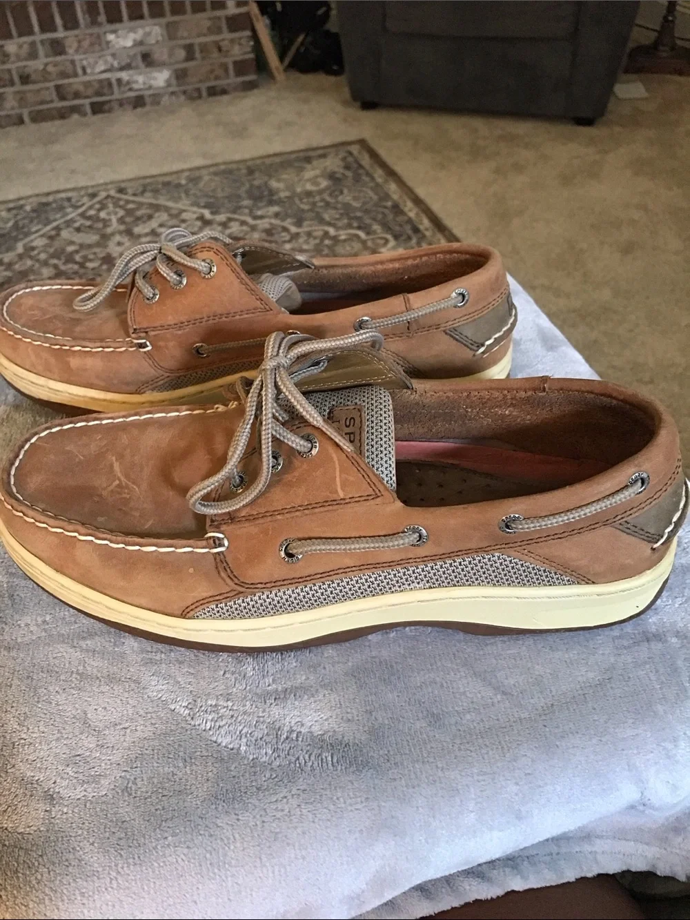 Sperry Men's Billfish 3-Eye Boat Shoe size 10.5 W Dark Tan Leather